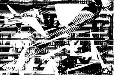 Siyah beyaz desenli, noktalı, lekeli, çizik ve çizikli sıkıntılı bir arkaplan. Soyut vektör illüstrasyonu.