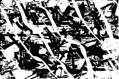 Siyah beyaz desenli, noktalı, lekeli, çizik ve çizikli sıkıntılı bir arkaplan. Soyut vektör illüstrasyonu.