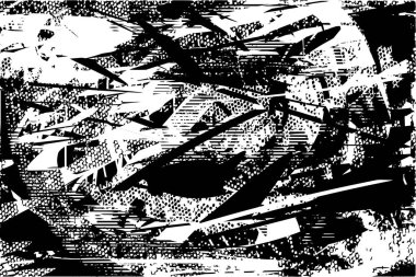 Siyah beyaz desenli, noktalı, lekeli, çizik ve çizikli sıkıntılı bir arkaplan. Soyut vektör illüstrasyonu.