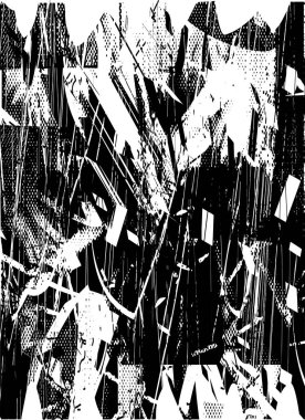 Siyah beyaz desenli, noktalı, lekeli, çizik ve çizikli sıkıntılı bir arkaplan. Soyut vektör illüstrasyonu.