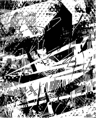 Siyah beyaz desenli, noktalı, lekeli, çizik ve çizikli sıkıntılı bir arkaplan. Soyut vektör illüstrasyonu.