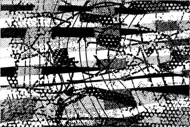 Siyah beyaz desenli, noktalı, lekeli, çizik ve çizikli sıkıntılı bir arkaplan. Soyut vektör illüstrasyonu.