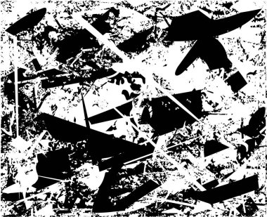 Siyah beyaz desenli, noktalı, lekeli, çizik ve çizikli sıkıntılı bir arkaplan. Soyut vektör illüstrasyonu.