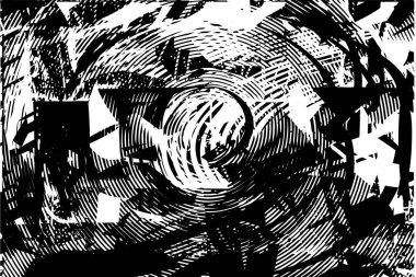 Siyah beyaz desenli, noktalı, lekeli, çizik ve çizikli sıkıntılı bir arkaplan. Soyut vektör illüstrasyonu.