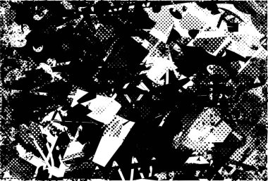 Siyah beyaz desenli, noktalı, lekeli, çizik ve çizikli sıkıntılı bir arkaplan. Soyut vektör illüstrasyonu.