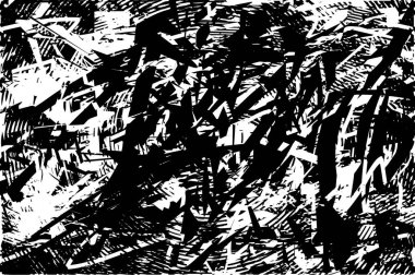 Siyah beyaz desenli, noktalı, lekeli, çizik ve çizikli sıkıntılı bir arkaplan. Soyut vektör illüstrasyonu.