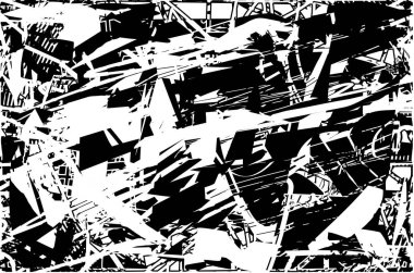 Siyah beyaz desenli, noktalı, lekeli, çizik ve çizikli sıkıntılı bir arkaplan. Soyut vektör illüstrasyonu.