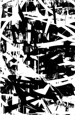 Siyah beyaz desenli, noktalı, lekeli, çizik ve çizikli sıkıntılı bir arkaplan. Soyut vektör illüstrasyonu.