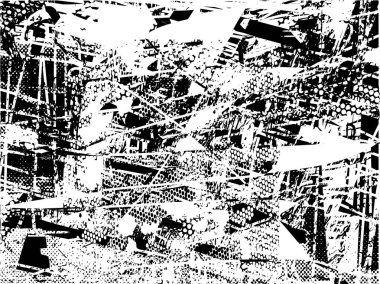 Siyah beyaz desenli, noktalı, lekeli, çizik ve çizikli sıkıntılı bir arkaplan. Soyut vektör illüstrasyonu.