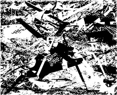 Siyah beyaz desenli, noktalı, lekeli, çizik ve çizikli sıkıntılı bir arkaplan. Soyut vektör illüstrasyonu.