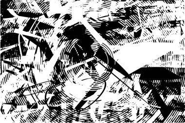 Siyah beyaz desenli, noktalı, lekeli, çizik ve çizikli sıkıntılı bir arkaplan. Soyut vektör illüstrasyonu.