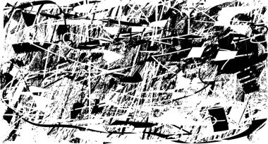 Siyah beyaz desenli, noktalı, lekeli, çizik ve çizikli sıkıntılı bir arkaplan. Soyut vektör illüstrasyonu.