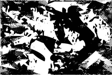 Siyah beyaz desenli, noktalı, lekeli, çizik ve çizikli sıkıntılı bir arkaplan. Soyut vektör illüstrasyonu.