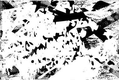 Siyah beyaz desenli, noktalı, lekeli, çizik ve çizikli sıkıntılı bir arkaplan. Soyut vektör illüstrasyonu.