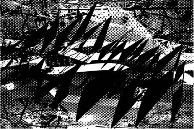 Siyah beyaz desenli, noktalı, lekeli, çizik ve çizikli sıkıntılı bir arkaplan. Soyut vektör illüstrasyonu.