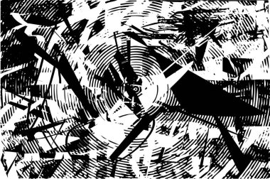 Siyah beyaz desenli, noktalı, lekeli, çizik ve çizikli sıkıntılı bir arkaplan. Soyut vektör illüstrasyonu.