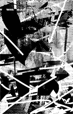 Siyah beyaz desenli, noktalı, lekeli, çizik ve çizikli sıkıntılı bir arkaplan. Soyut vektör illüstrasyonu.