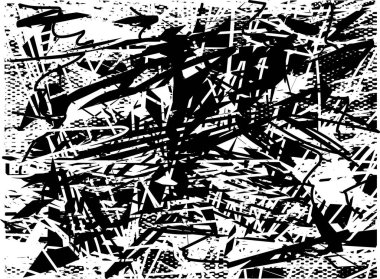 Siyah beyaz desenli, noktalı, lekeli, çizik ve çizikli sıkıntılı bir arkaplan. Soyut vektör illüstrasyonu.