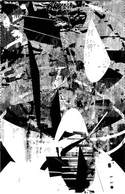 Siyah beyaz desenli, noktalı, lekeli, çizik ve çizikli sıkıntılı bir arkaplan. Soyut vektör illüstrasyonu.