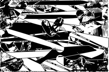 Siyah beyaz desenli, noktalı, lekeli, çizik ve çizikli sıkıntılı bir arkaplan. Soyut vektör illüstrasyonu.