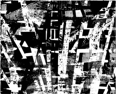 Siyah beyaz desenli, noktalı, lekeli, çizik ve çizikli sıkıntılı bir arkaplan. Soyut vektör illüstrasyonu.