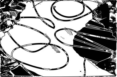 Siyah beyaz desenli, noktalı, lekeli, çizik ve çizikli sıkıntılı bir arkaplan. Soyut vektör illüstrasyonu.