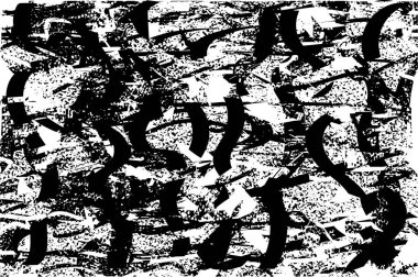 Siyah beyaz desenli, noktalı, lekeli, çizik ve çizikli sıkıntılı bir arkaplan. Soyut vektör illüstrasyonu.