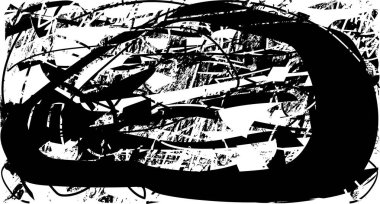 Siyah beyaz desenli, noktalı, lekeli, çizik ve çizikli sıkıntılı bir arkaplan. Soyut vektör illüstrasyonu.