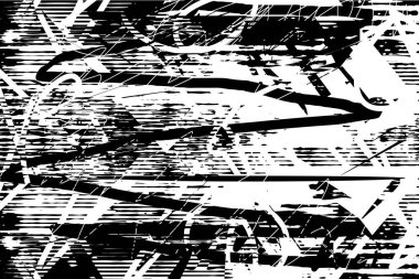 Siyah beyaz desenli, noktalı, lekeli, çizik ve çizikli sıkıntılı bir arkaplan. Soyut vektör illüstrasyonu.