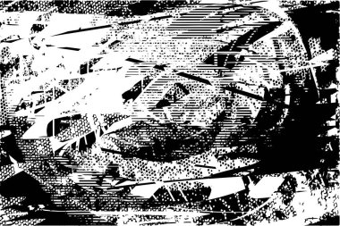 Siyah beyaz desenli, noktalı, lekeli, çizik ve çizikli sıkıntılı bir arkaplan. Soyut vektör illüstrasyonu.