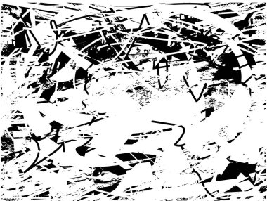 Siyah beyaz desenli, noktalı, lekeli, çizik ve çizikli sıkıntılı bir arkaplan. Soyut vektör illüstrasyonu.