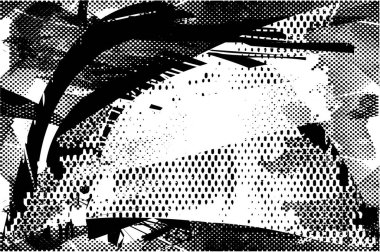 Siyah beyaz desenli, noktalı, lekeli, çizik ve çizikli sıkıntılı bir arkaplan. Soyut vektör illüstrasyonu.