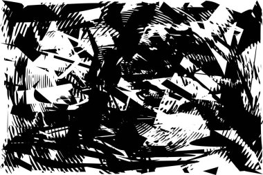 Siyah beyaz desenli, noktalı, lekeli, çizik ve çizikli sıkıntılı bir arkaplan. Soyut vektör illüstrasyonu.