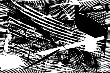 Siyah beyaz desenli, noktalı, lekeli, çizik ve çizikli sıkıntılı bir arkaplan. Soyut vektör illüstrasyonu.