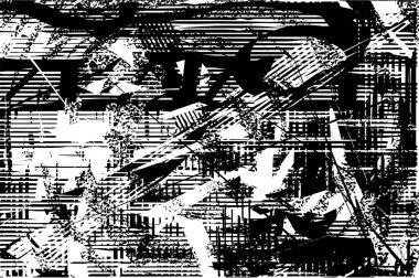 Siyah beyaz desenli, noktalı, lekeli, çizik ve çizikli sıkıntılı bir arkaplan. Soyut vektör illüstrasyonu.