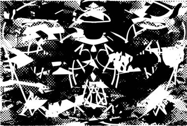 Siyah beyaz desenli, noktalı, lekeli, çizik ve çizikli sıkıntılı bir arkaplan. Soyut vektör illüstrasyonu.