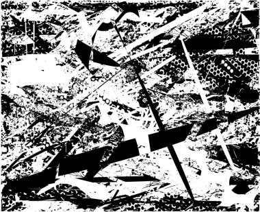 Siyah beyaz desenli, noktalı, lekeli, çizik ve çizikli sıkıntılı bir arkaplan. Soyut vektör illüstrasyonu.