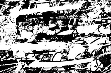 Siyah beyaz desenli, noktalı, lekeli, çizik ve çizikli sıkıntılı bir arkaplan. Soyut vektör illüstrasyonu.