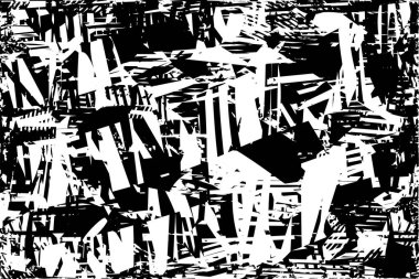 Siyah beyaz desenli, noktalı, lekeli, çizik ve çizikli sıkıntılı bir arkaplan. Soyut vektör illüstrasyonu.