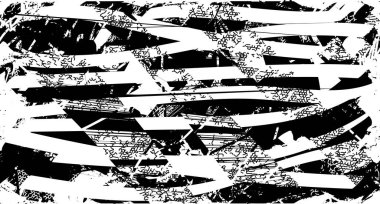 Siyah beyaz desenli, noktalı, lekeli, çizik ve çizikli sıkıntılı bir arkaplan. Soyut vektör illüstrasyonu.