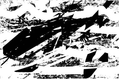 Siyah beyaz desenli, noktalı, lekeli, çizik ve çizikli sıkıntılı bir arkaplan. Soyut vektör illüstrasyonu.