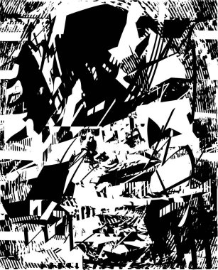 Siyah beyaz desenli, noktalı, lekeli, çizik ve çizikli sıkıntılı bir arkaplan. Soyut vektör illüstrasyonu.