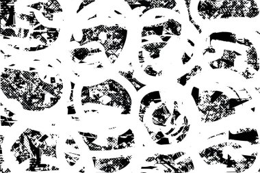 Siyah beyaz desenli, noktalı, lekeli, çizik ve çizikli sıkıntılı bir arkaplan. Soyut vektör illüstrasyonu.