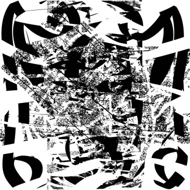 Siyah beyaz desenli, noktalı, lekeli, çizik ve çizikli sıkıntılı bir arkaplan. Soyut vektör illüstrasyonu.