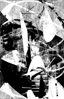 Siyah beyaz desenli, noktalı, lekeli, çizik ve çizikli sıkıntılı bir arkaplan. Soyut vektör illüstrasyonu.