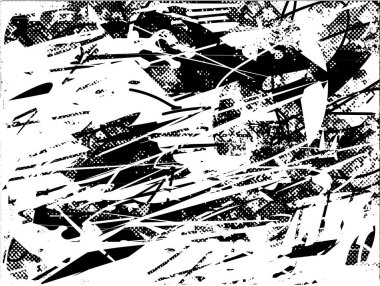 Siyah beyaz desenli, noktalı, lekeli, çizik ve çizikli sıkıntılı bir arkaplan. Soyut vektör illüstrasyonu.