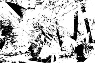 Siyah beyaz desenli, noktalı, lekeli, çizik ve çizikli sıkıntılı bir arkaplan. Soyut vektör illüstrasyonu.