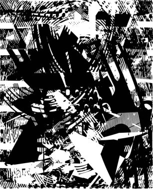 Siyah beyaz desenli, noktalı, lekeli, çizik ve çizikli sıkıntılı bir arkaplan. Soyut vektör illüstrasyonu.