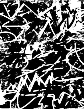 Siyah beyaz desenli, noktalı, lekeli, çizik ve çizikli sıkıntılı bir arkaplan. Soyut vektör illüstrasyonu.