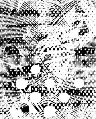 Siyah beyaz desenli, noktalı, lekeli, çizik ve çizikli sıkıntılı bir arkaplan. Soyut vektör illüstrasyonu.